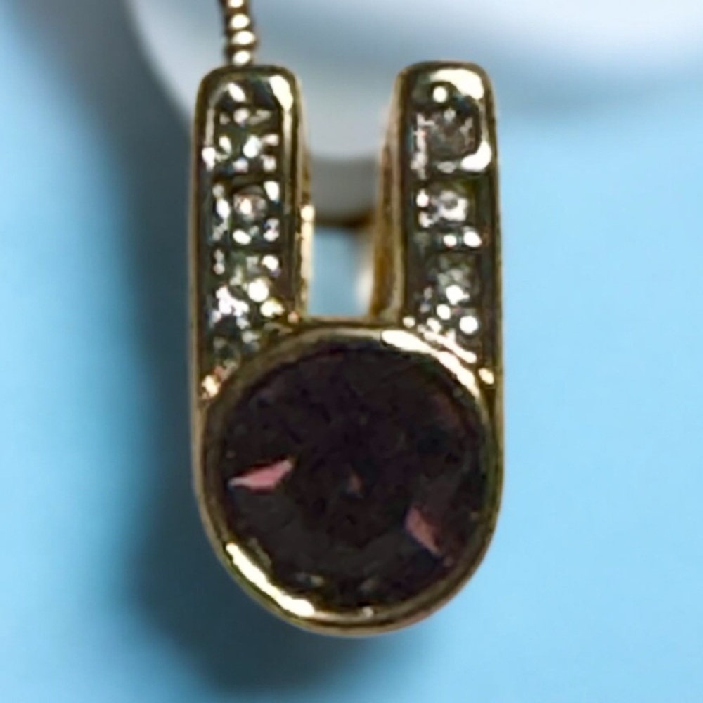 Vintage Gold Tone and Amethyst Purple Pendant with Crystal Accents